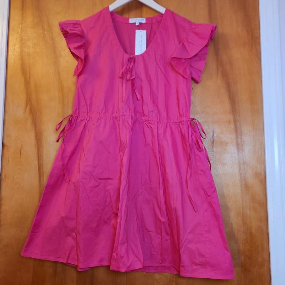 Taylor Tillman Women's Cotton Mae Dress in Bright Pink, Size S $188 NWT